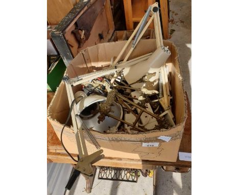 Light fittings to include Anglepoise lamp, miniature brass easels and other items 