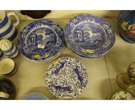 A quantity of Copeland Spode Italian patterned plates and soup bowls; and other blue and white china