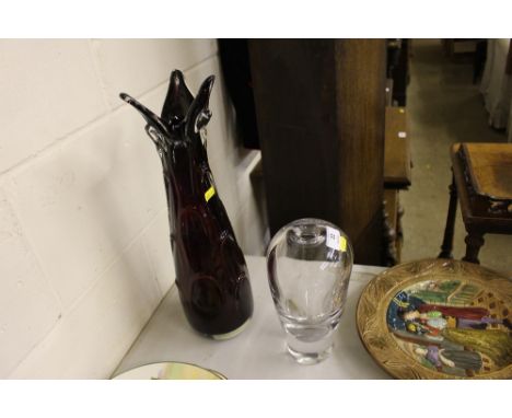 A Dartington glass vase; and a ruby glass vase 