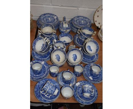 A selection of blue and white wear ceramics by Copeland Spode with blue and black back stamps