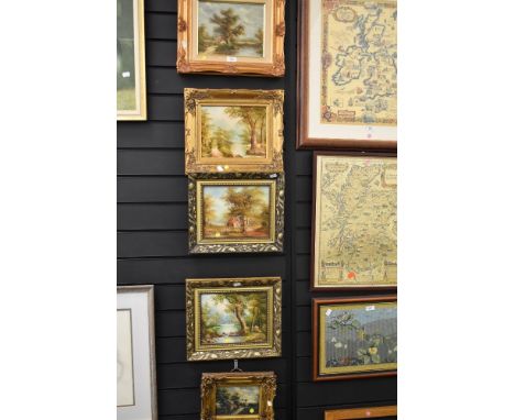 A selection of four gilt framed original oil paintings and similar print