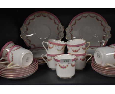 A part tea service by Tuscan China having pink and floral design