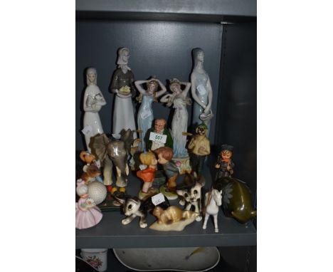 A selection of figures and figurines including elephant figure and Nao styles