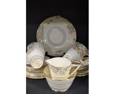 A part tea service in an Art Deco style By Pheonix ware in the Viola pattern