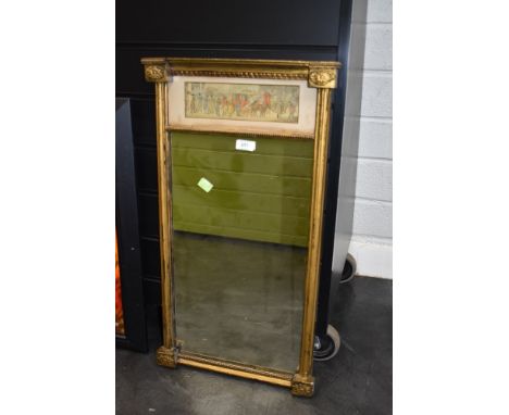 A late Victorian hall way mirror having gilt and gesso frame with carriage print atop
Condition report - good condition,42 x 