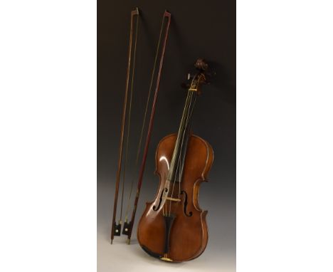 A 19th century German violin, 35.7cm two-piece back excluding button, interior label inscribed Antonius Stradivarius, Deutshc