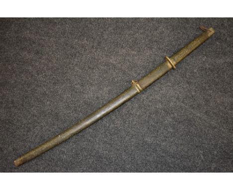 A Japanese katana, 69cm curved blade, gilt tsuba, faux shagreen lacquer tsuka and saya, 96cm long overall