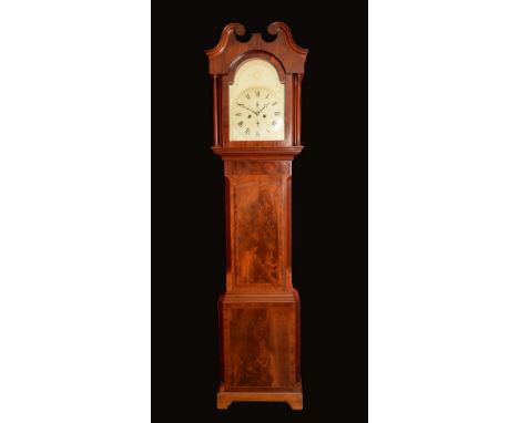 A 19th century mahogany longcase clock, the 31cm white painted dial with Roman numerals, subsidiary seconds dial, twin windin