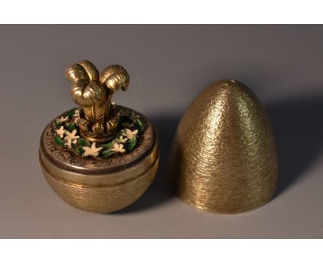 Stuart Devlin - an Elizabeth II silver-gilt and enamel surprise egg, Royal commemorative, H.R.H. Prince Charles and Lady Dian