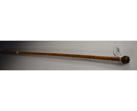 A 19th century bamboo flick stick, antler terminal, with flick-out blade, 80cm long, c.1890