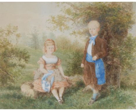 Paul de Katow (French, 1834 - 1897)Portrait of Children of Title, they stand proud in a woodland landscapesigned, dated 1872,