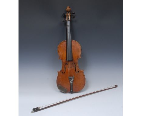 A German violin, the two-piece back 36cm long excluding button, stamped Hopf, outlined throughout with purfling, 60cm long ov