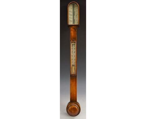 A 19th century mahogany stick barometer, ivory register inscribed Dobson, Beverley, mercury thermometer, turned cistern cover