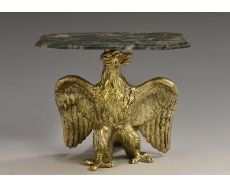 A Neo-Palladian miniature console table, canted rectangular moss agate top above a silvered eagle, 9.5cm high, 10.5cm wide