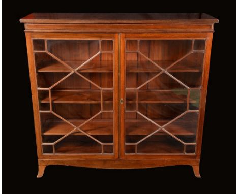 A 19th century mahogany bookcase, reeded oversailing top above a pair of astragal glazed doors enclosing adjustable shelves, 