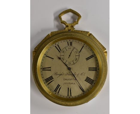 An Anglo-Indian ormolu pendulum dial clock, 11cm silvered dial with Roman numerals inscribed Bright Flavile & Co., Calcutta, 
