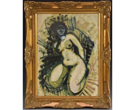 Attributed to Ronald Ossory Dunlop RA (1894 - 1973)Study of a Female Nude, three-quarter length, seated on her knees, her arm