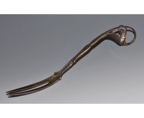 Georg Jensen - a Danish silver pattern No.21 serving fork, planished  overall, 22cm long, c.1920