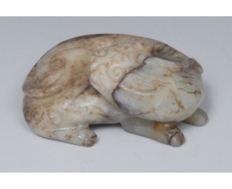A Chinese Jade model, carved as a stylised ram, 6.5cm wide