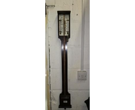 A Negretti &amp; Zambra "Farmers Barometer" with mercury column in oak case, with thermometer and hygrometer 