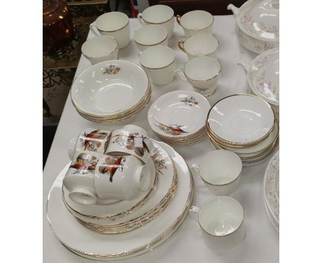 A Mayfair "Ascot" part dinner and tea service, 38 pieces approx; a bone china part dinner and tea service decorated with phea