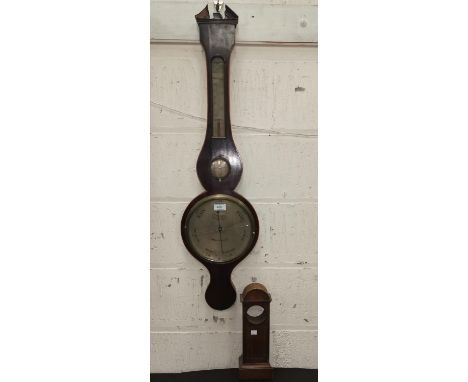 An early 19th century mahogany mercury column barometer with thermometer by E Rivalton, Macclesfield; a miniature longcase cl