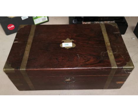 A 19th century brass bound rosewood lap desk; a brass and glass firescreen 