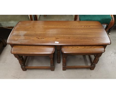 A nest of 3 modern Ercol occasional tables - coffe table with 2 smaller tables 