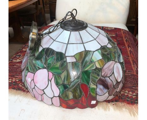 A large Tiffany style leaded glass ceiling light shade