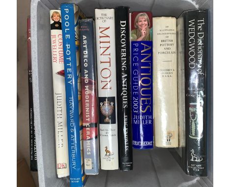A selection of antique books including The Dictionaries of Wedgwood, Minton, Poole Pottery 
