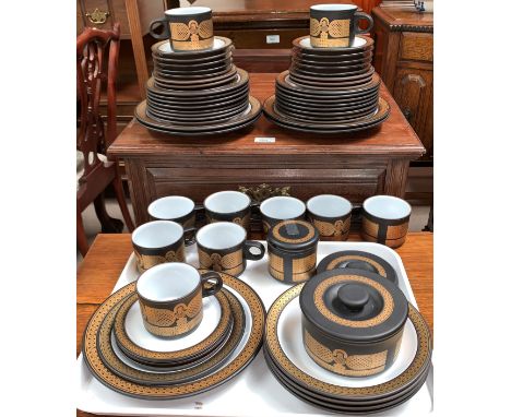 A 1970?s Hornsea Pottery ?Midas? part dinner and tea service, 54 pieces comprising of 5dinner plates, 5 side plates, 4 shallo