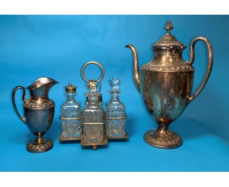 An EPNS cruet stand; other similar items; a Wedgwood jasperware table lighter; a Denby coffee set; etc. 