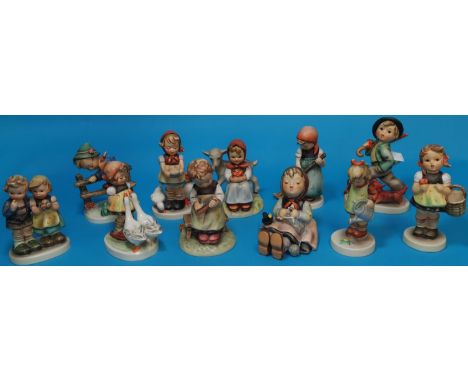 11 West German Goebel Hummel figure groups including Le Congradulate etc 