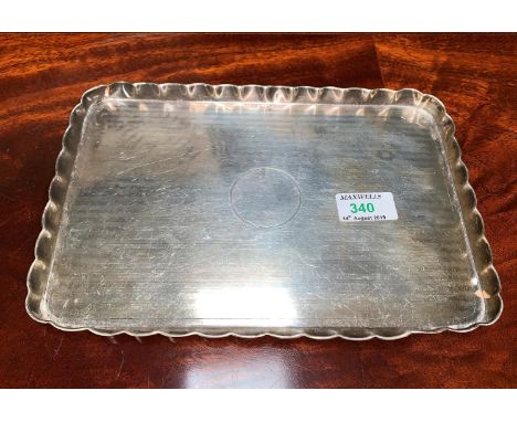 A silver rectangular dressing table tray, engine turned with folded border, Birmingham 1923, 11.8 oz 