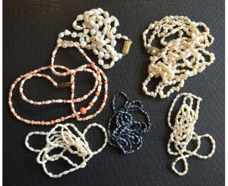 A Group of Six Pearl and Coral Bead Necklaces 