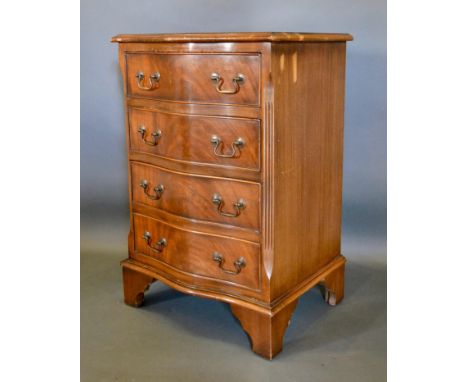 A 20th Century Mahogany Serpentine Chest, the moulded top above four drawers with brass handles raised upon bracket feet, 49c