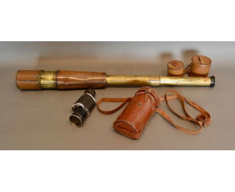 The Spotter Scope, First World War Three Drawer Brass Telescope by A E Parker &amp; Co, Birmingham, with leather outer case, 