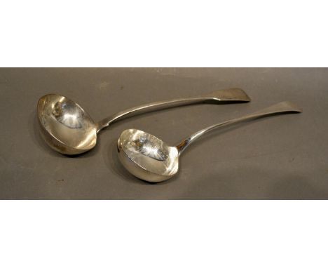 A George III Silver Ladle, London 1818, maker's mark RP, 33cm long, together with another similar Georgian silver ladle, make
