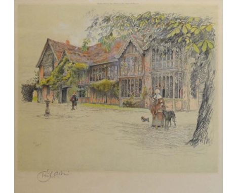 Cecil Aldin, 1870-1935, Old Manor Houses, Ockwells Manor, Berkshire, a coloured print signed in pencil, 39 x 42cm, in oak fra