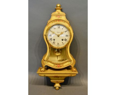 A 20th Century Bracket Clock, the enamel dial with Roman numerals and two train movement, the case hand painted with flowers,