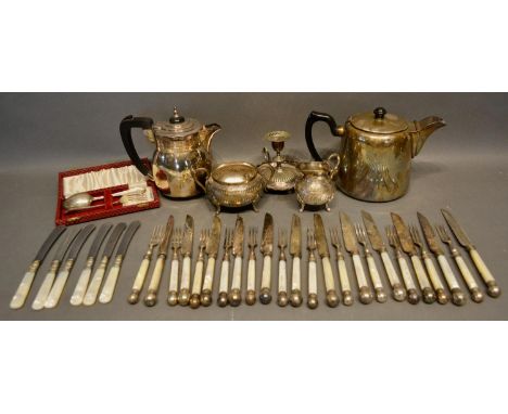 A Set of Twelve Silver Plated and Mother of Pearl Handled Knives and Forks, together with a small collection of other similar