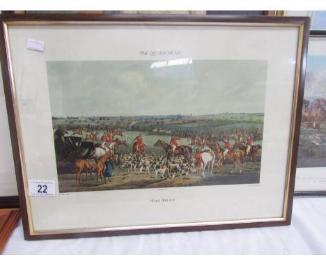 A framed and glazed print entitled 'The Quorn Hunt', 'The Meet' published 1835.