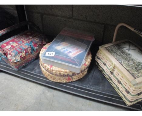3 vintage sewing boxes etc