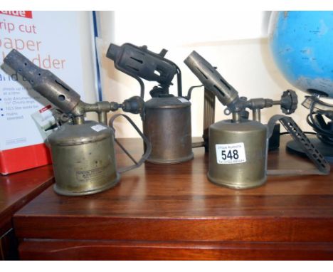 3 vintage brass blow lamps