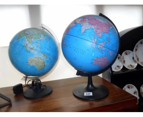 2 vintage globes, One is illuminated and is in working order