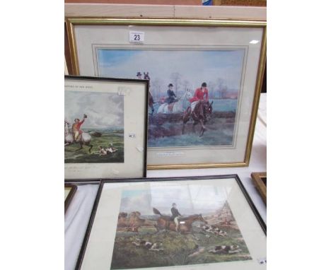 A framed and glazed hunting print entitled 'Over The Brier' by George Dorville Rowlandson (19th century), image 39 x 28 cm, f