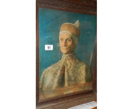 A good oak framed early 20th century portrait print of a Pope?, 45 x 56 cm.