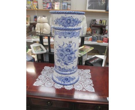 A hand painted vestal Portugese blue and white pottery umbrella/stick stand Height 51.5cm