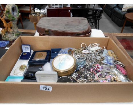 A large box of costume jewellery including vintage travel case a/f