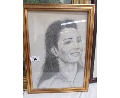 A framed and glazed charcoal portrait of a lady by Joyce Snowden (Lincolnshire Artist's Society artist) image 34.5 x 24.5, fr